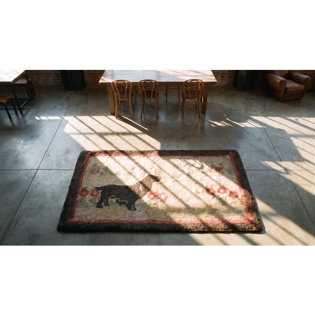 Ivory 1930s Ivory Animal Pictorial Antique American Hooked Rug 2' X 3' 8" Handknotted Wool Carpet For Sale - Image 8 of 8