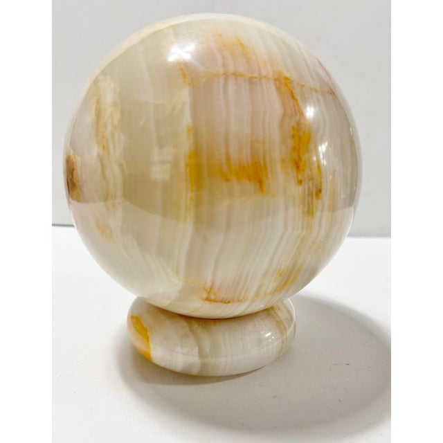 Stone Large Vintage Banded Onyx Sphere on Stone Base For Sale - Image 7 of 12