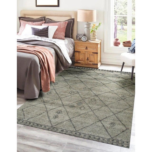 8x10 Gray Hand-Knotted Wool Diamond Motif Geometric Modern Carpet Rug For Sale - Image 13 of 13