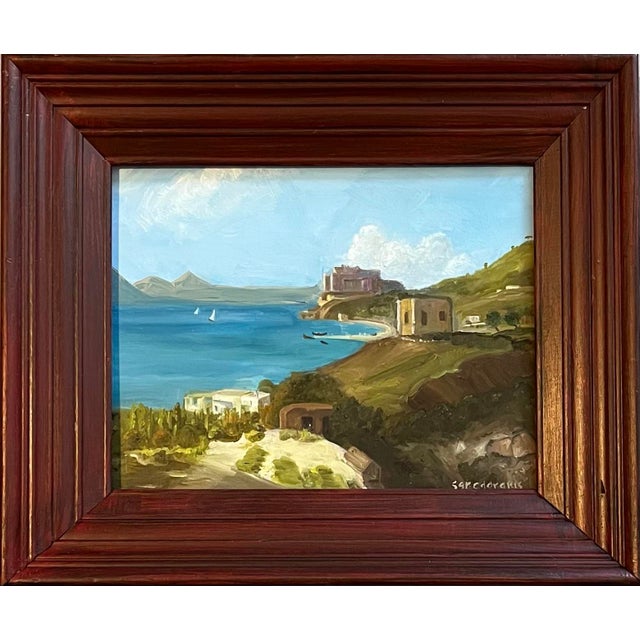 Oil Painting of a Seaport and Landscape Scene, Spain. For Sale