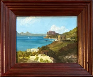 Oil Painting of a Seaport and Landscape Scene, Spain.