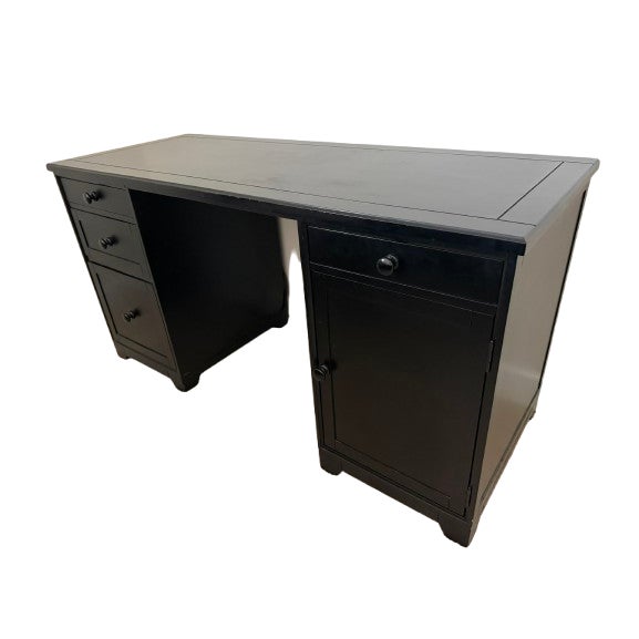 Wood desk and chair painted black from Pottery Barn teen. Desk has outlet strip wired into one drawer and also has metal...