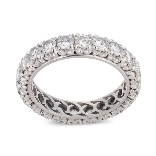 1950s Mid Century 1.80 Carat Diamond Platinum Eternity Band, Size 10 For Sale - Image 5 of 5