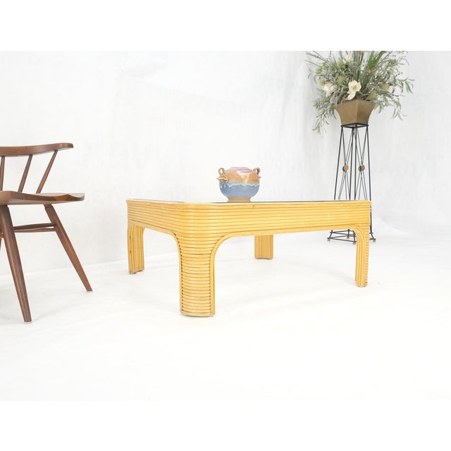 Blond Rattan Bamboo Rounded Corners Square Glass Top Coffee Table 1970's Frankl For Sale - Image 10 of 12