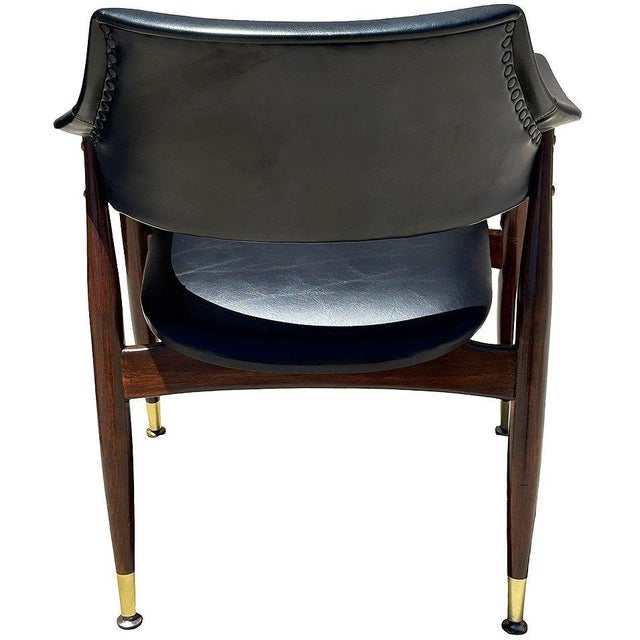 Mid-Century Modern Sculptural Walnut Barrel Back Armchair W/ Brass Accents For Sale - Image 4 of 6