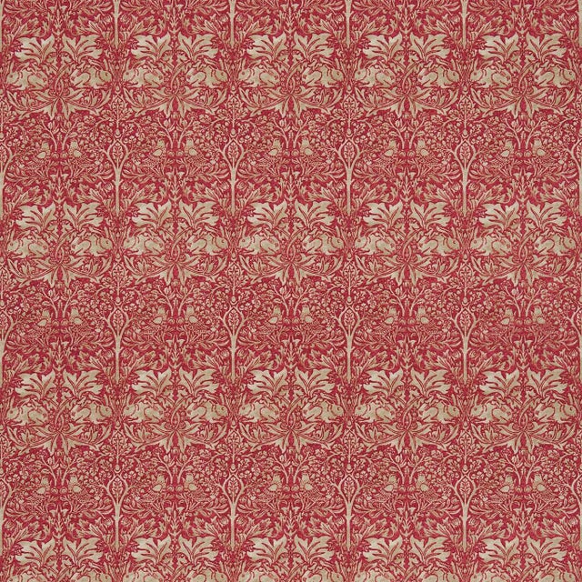 Morris & Co Brer Rabbit Fabric in Red/Hemp - a Sample For Sale