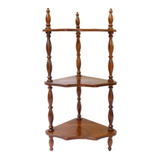 Early American Style Turned Walnut Corner Wall Shelf For Sale