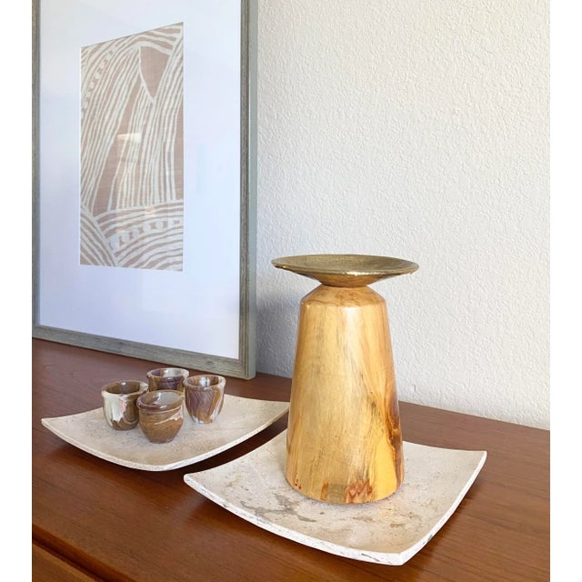 Handmade, artisan, studio craft, turned wood vessel with one-of-a-kind brass vessel. This taza is the kind of unique...