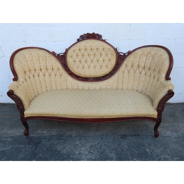 Wood Victorian Style Carved Solid Mahogany Sofa Couch 6360 For Sale - Image 7 of 15