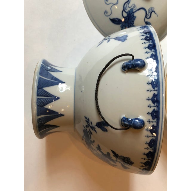 Mid 19th Century 19th Century Chinese Blue & White Hot Water Dish With Liner For Sale - Image 5 of 12
