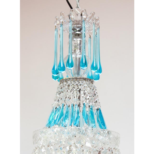 1960s French Ceiling Light with Blue Crystals, 1960s For Sale - Image 5 of 8