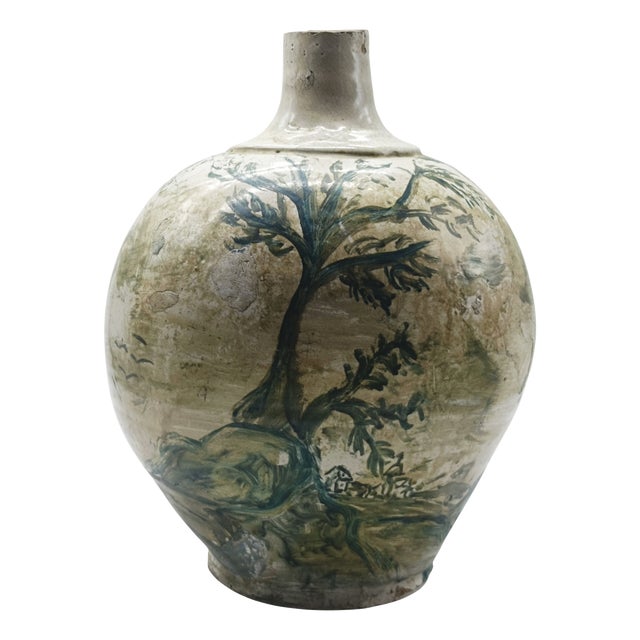 Hand-Painted Majolica Ceramic Bottle, 1890s For Sale