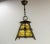 Mid century period chandelier or lustre, french wrought iron, colored yellow and textured glass made in the 20th mid...