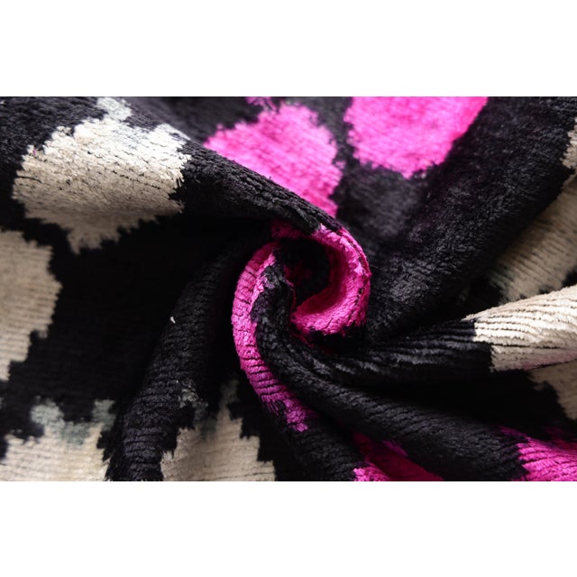 The Midnight & Magenta Ikat Silk Velvet Pillow - 20" X 20" For Sale In San Francisco - Image 6 of 8