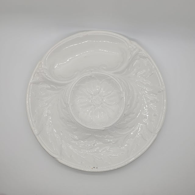 Vintage p.v. France White Majolica Artichoke Plates Floral Embossed Relief - Set of 5 For Sale - Image 4 of 17