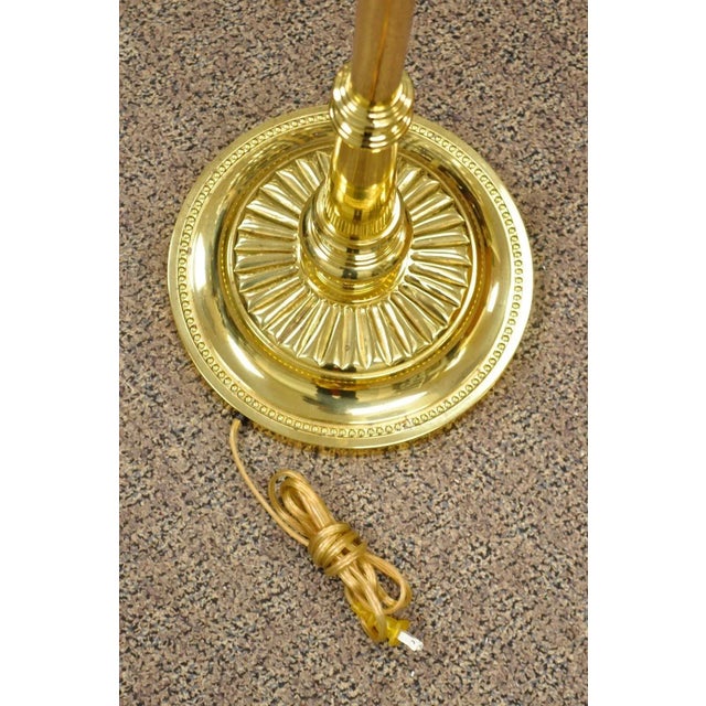 Vintage Traditional Polished Brass Swing Arm Reading Pole Floor Lamp W/ Shade For Sale - Image 11 of 12