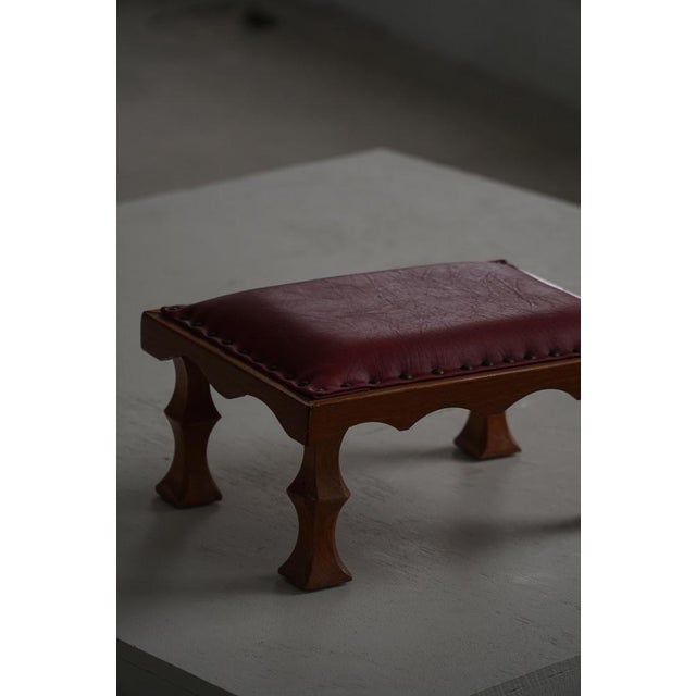 Mid-Century Danish Carved Oak Ottoman with Red Leather Seat, 1950s For Sale - Image 10 of 16