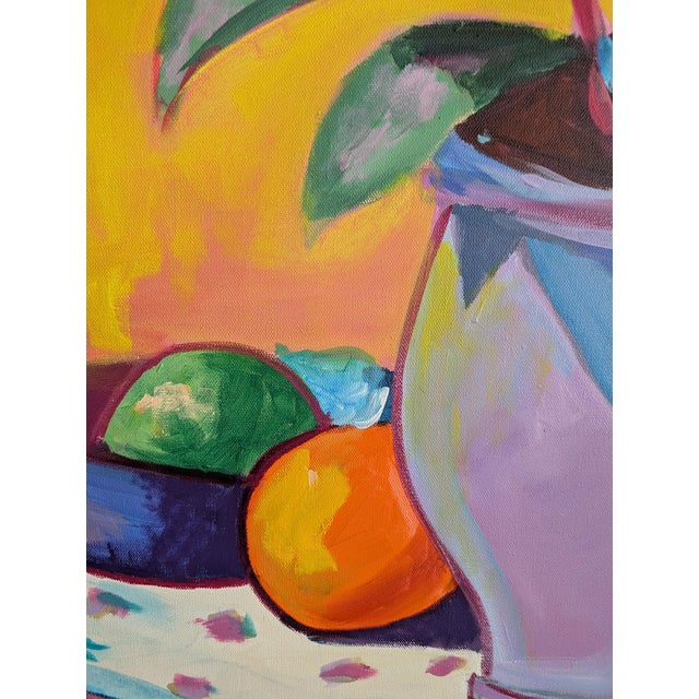 Contemporary Still Life Vase Fruit Plant - Contemporary Oil on Canvas Original Painting by Paul Scaturro For Sale - Image 3 of 6