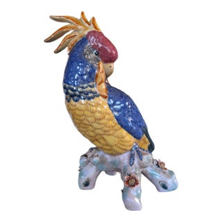 21st Century Chinese Import Blue Cockatoo Porcelain Figure For Sale