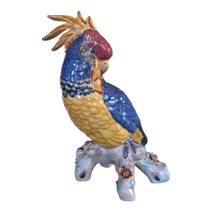 21st Century Chinese Import Blue Cockatoo Porcelain Figure