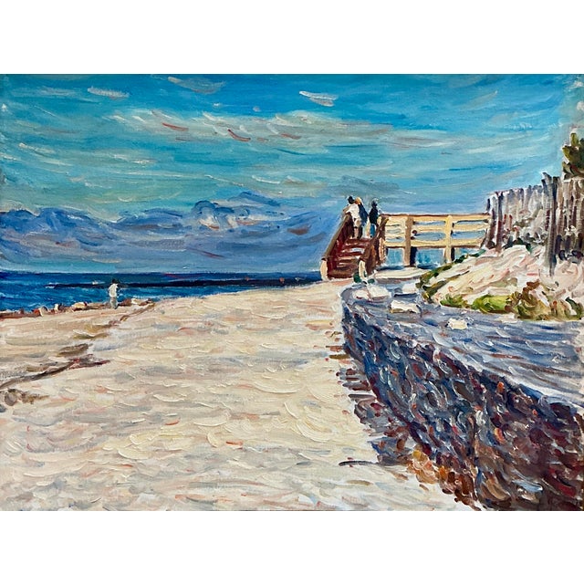 Edmund Jordan (American / Pennsylvania, 20th century) colorful impressionist oil painting on board depicting beach-goers...