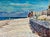 Edmund Jordan (American / Pennsylvania, 20th century) colorful impressionist oil painting on board depicting beach-goers...