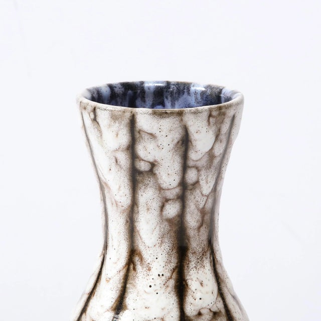 1960s Mid-Century Modernist White and Earth Toned Ceramic Vase With Banded Detailing For Sale - Image 5 of 13