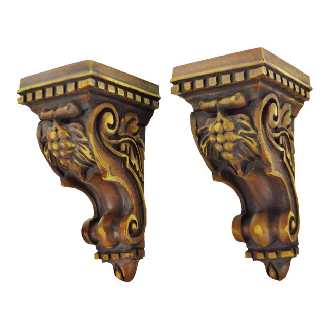 Vintage Decorative Carved Wood Look Corbels A Pair Chairish