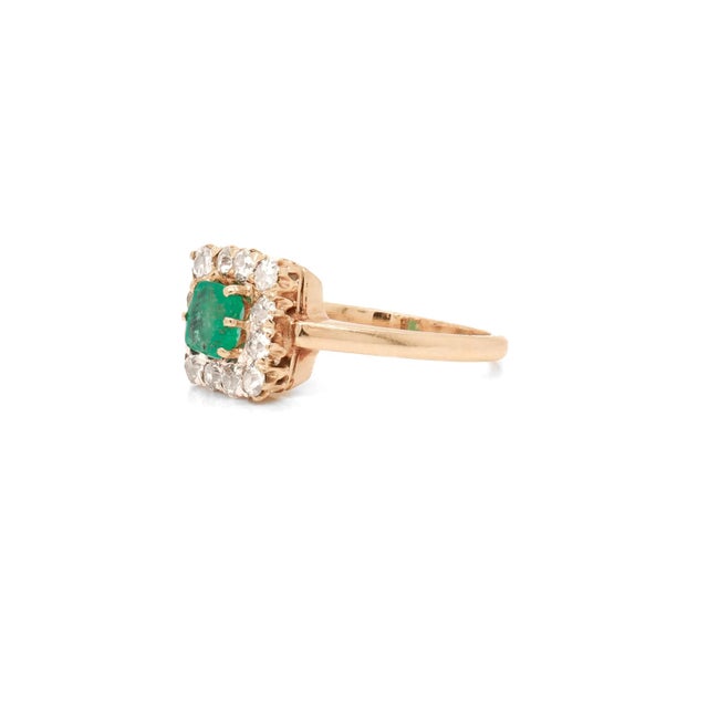 Antique 14k Gold, Emerald, and Diamond Cocktail Ring For Sale In Philadelphia - Image 6 of 12