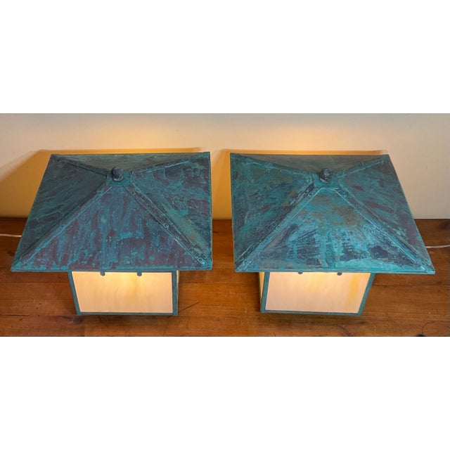 Stunning Pair of Artisan Copper & Slag Glass Mission/Arts & Crafts Table Lamps For Sale In Miami - Image 6 of 18