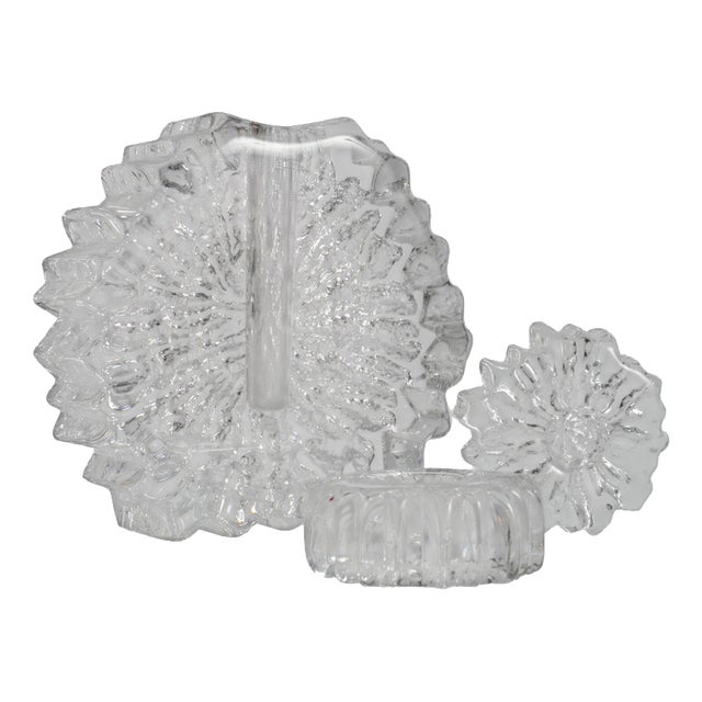 Nautilus Art Glass Vase and Candlesticks by Willy Johansson, Norway, 1960s, Set of 3 For Sale