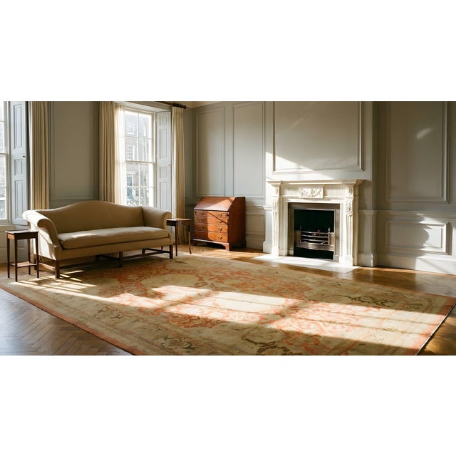 1890s Salmon Camel Medallion Traditional Antique N. Indian Amritsar Rug 11' X 17'2" Handknotted Wool Carpet For Sale - Image 10 of 11