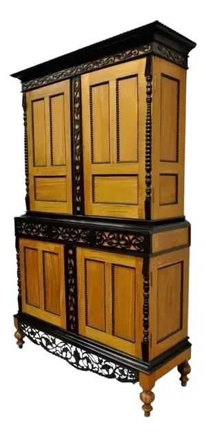 Ceylonese British Colonial Style Satinwood Ebony Mahogany Hutch Cupboard Cabinet