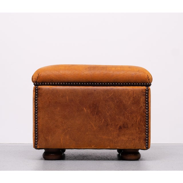 Sheepskin Leather Pouf with Storage, 1970s For Sale - Image 11 of 11