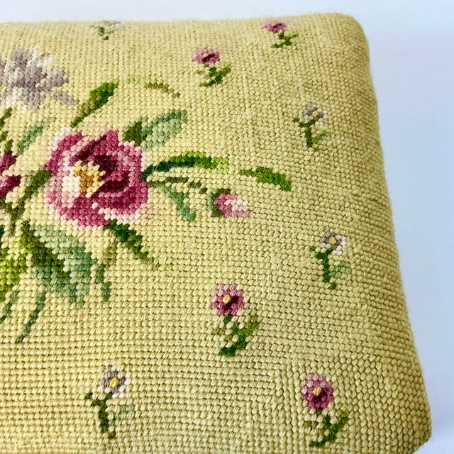 1960s Vintage Americana Arts & Crafts Folk Art Needlepoint Footstool For Sale - Image 9 of 17