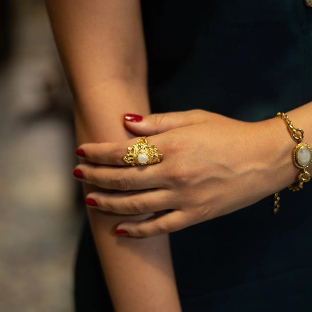 Eternal Grace Pearl Gold Adjustable Ring, Size 8 For Sale - Image 9 of 10