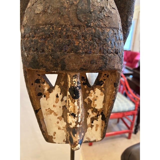 Collection of African Carved Wood Masks on Tall Custom Iron Stands For Sale - Image 9 of 16