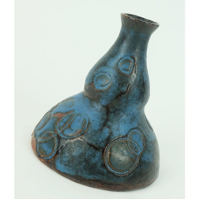 Danish Modern ceramic vase by Conny Walther, studio pottery from denmark, from about 60s to early 70s, signed "CW". Blue...