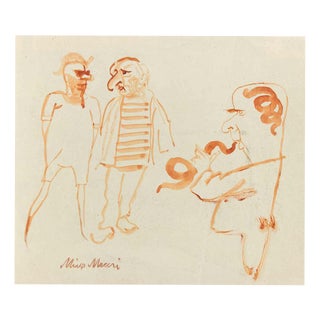 Mino Maccari, The Snake Charmer, 1940s, Watercolor For Sale
