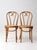 A charming pair of mid-century bentwood chairs made in Romania, featuring looping café-style backs and woven cane seats....