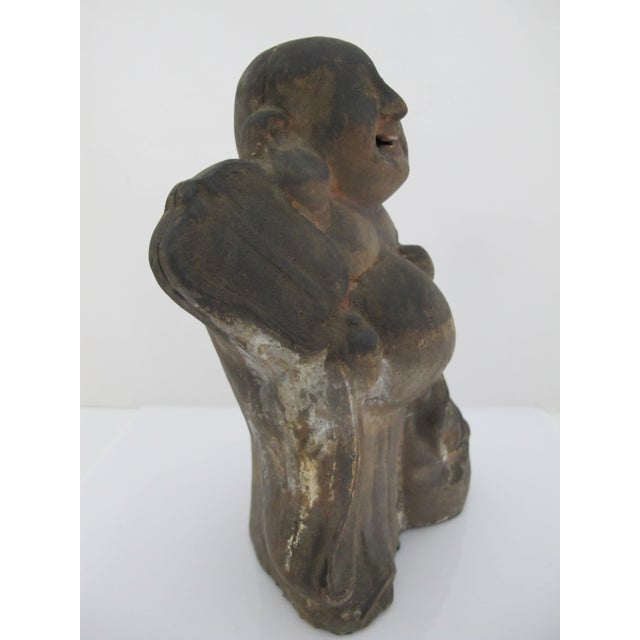 Late 19th Century Old Japanese Fushimi Ningyo Clay Hotei Laughing Jolly Buddha Figurine For Sale - Image 5 of 6
