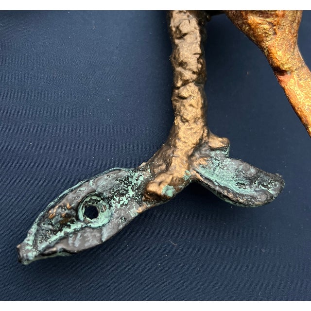 Vintage Cast Metal Birds on Branch Wall Sculpture With Verdigris Patina For Sale In Houston - Image 6 of 12