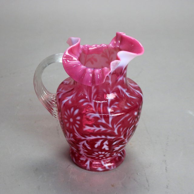 Antique Victorian Cranberry and Opalescent Glass Pitcher with Ruffled ...