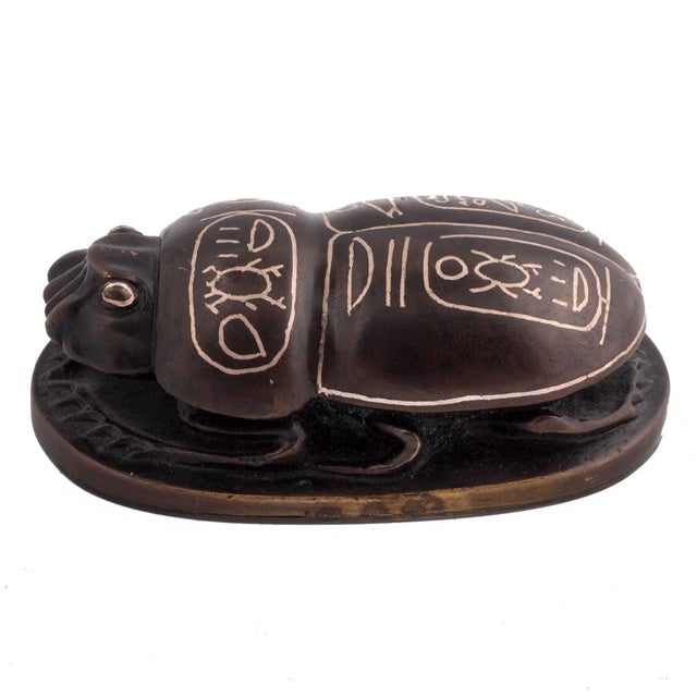 Early 20th Century Vintage Egyptian Motif Bronze Silver Inlay Scarab Paperweight For Sale - Image 4 of 4