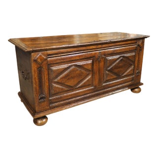 Elegant Antique Oak Lozenge Paneled Trunk From France, 18th Century For Sale