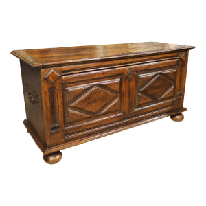 Elegant Antique Oak Lozenge Paneled Trunk From France, 18th Century