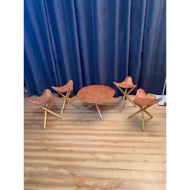 Safari Stools & Table Set, 1970s, Set of 5 For Sale - Image 16 of 16