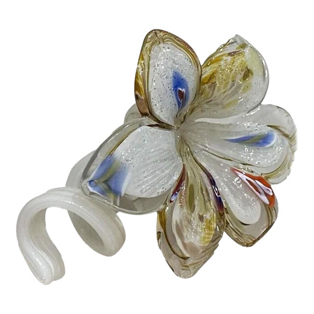 Murano Blown Glass Flower - Paperweight With Curling Stem For Sale