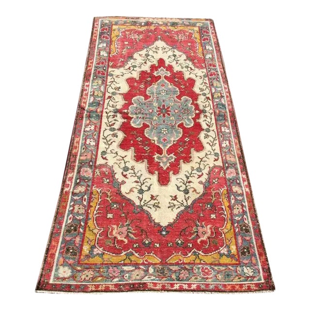 Vintage Hand Knotted Turkish Area Rug - 41" X 94.5" For Sale