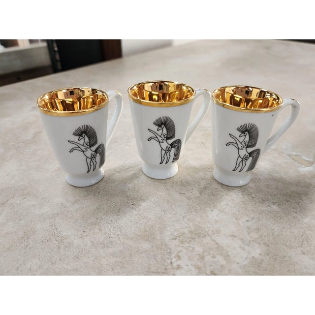 Gold Vintage White Porcelain and Gold Leaf Mini Cups With Horse Motif- Set of 6 For Sale - Image 8 of 12
